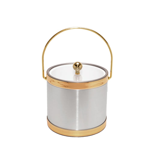 Brushed Silver w Gold Bands 3 qt. Ice Bucket image 0
