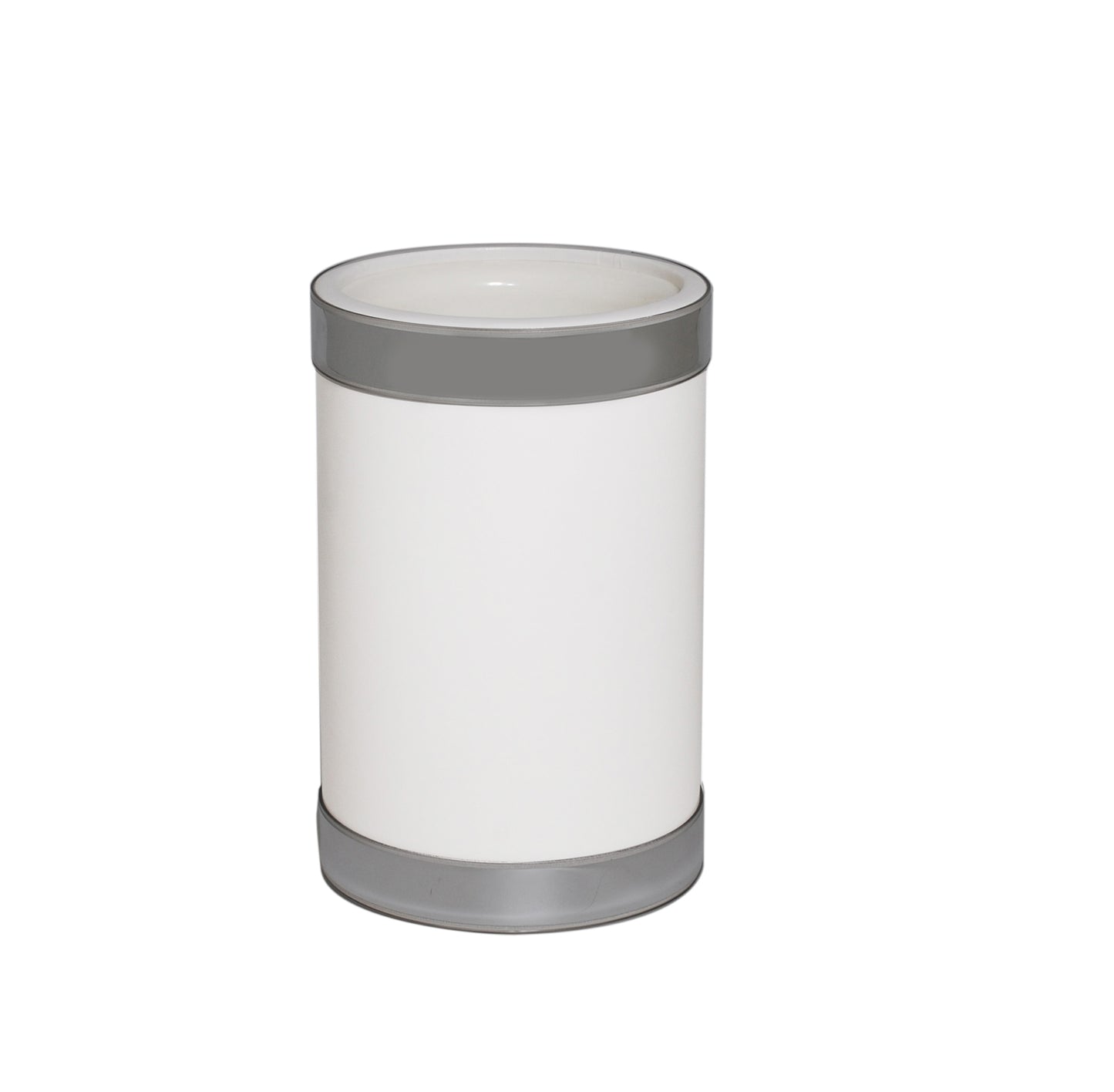 White Leatherette Wine Chiller with Silver Bands image 0