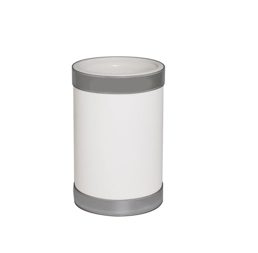 White Leatherette Wine Chiller with Silver Bands image 0