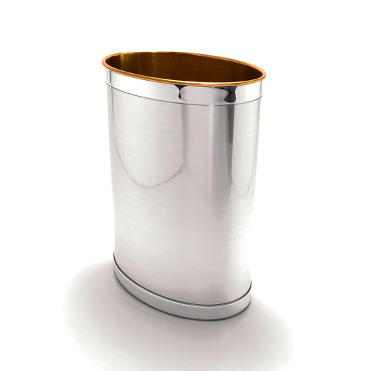 Brushed Silver w Silver Band 13 Quart Waste Basket image 0