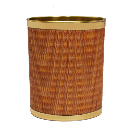 Maldives Wicker w Gold Band 13 Quart Waste Basket image 0
