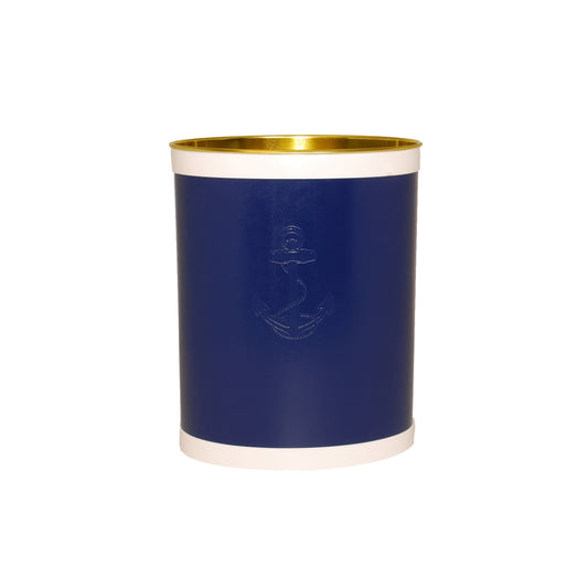 Blue Castilian Debossed Anchor Waste Basket image 0