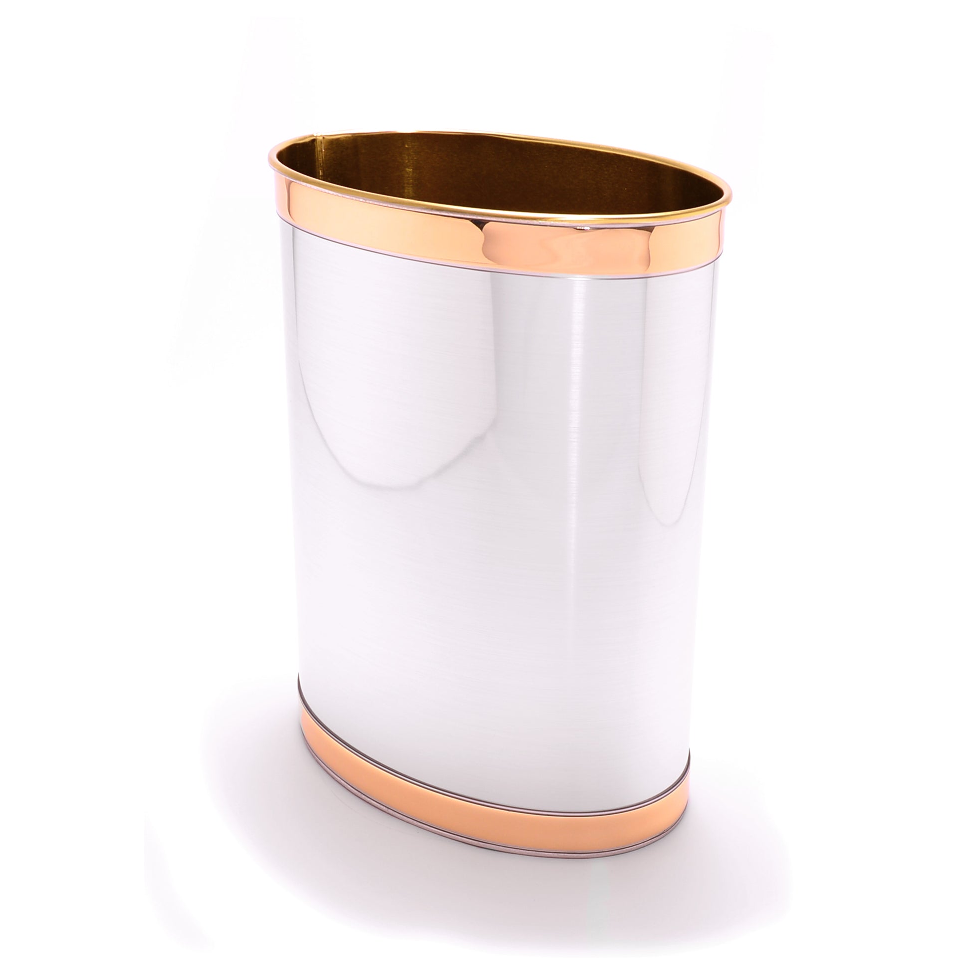 Brushed Silver w Gold Band 13 Quart Waste Basket image 0